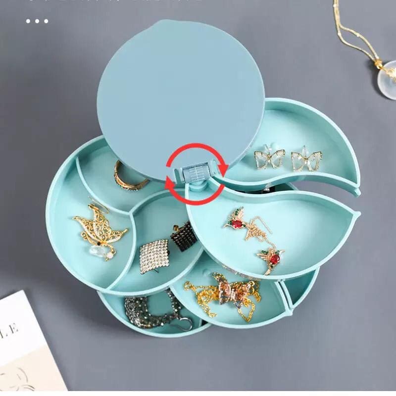 Multilayer Rotating Plastic Jewellery Organizer With Mirror, Earrings Display Stand, Small Accessories Storage Box Multilayer Rotating Plastic Jewellery Organizer With Mirror, Earrings Display Stand, Small Accessories Storage Box